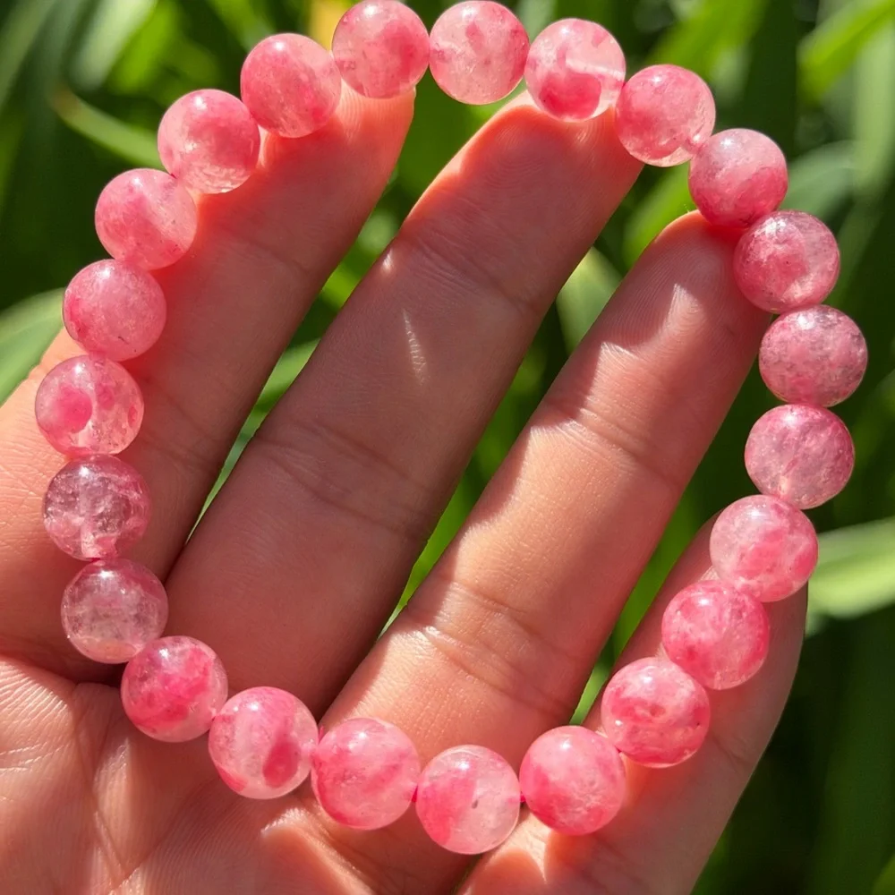 9mm stretchable‎ high quality pink rhodonite bracelet 0505